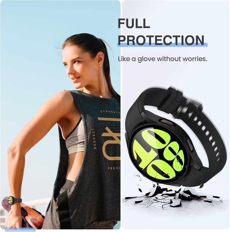 Tensea [2Pack] for Samsung Galaxy Watch 6 2023 Screen Protector Case 40mm Accessories, Protective Face Cover for 40 mm, Hard Bumper Built-in Tempered Glass Film for Women Men (40mm, Matte Black) - Image 3